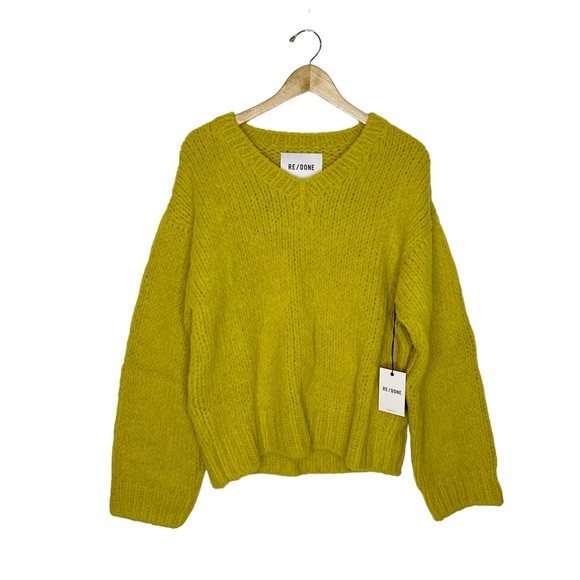 RE/DONE 50s V Neck Chunky Knit Pullover Sweater in Chartreuse - Picture 5 of 8